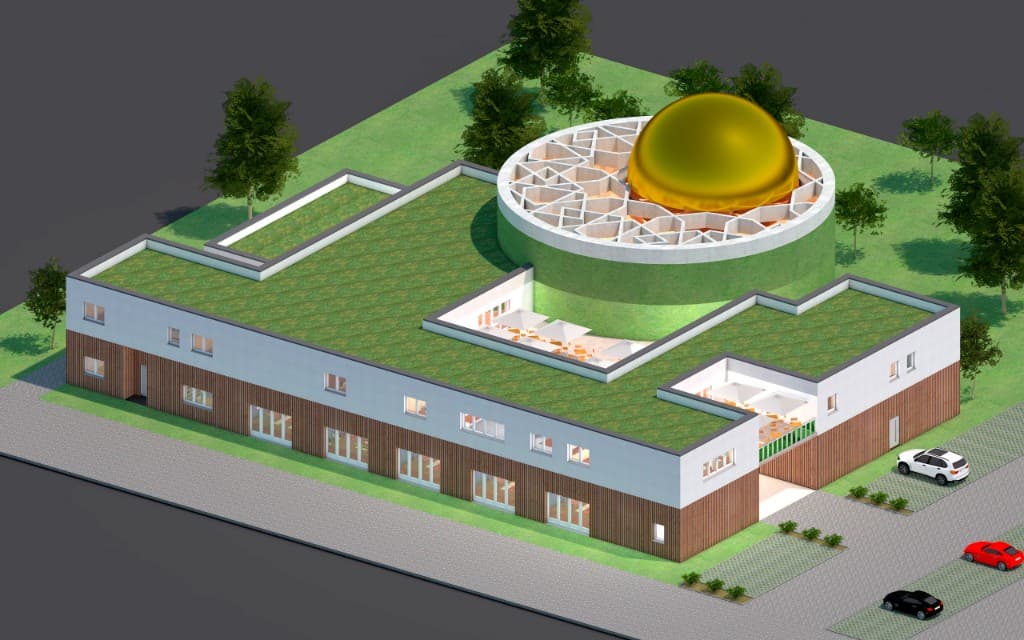 3D-Visualisierung des Masjed-Projekts mit goldener Kuppel